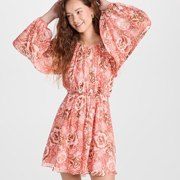 Tanya Taylor | York Pleated Floral Linen Silk Mini Dress in Guava Multi NWT - Picture 12 of 12